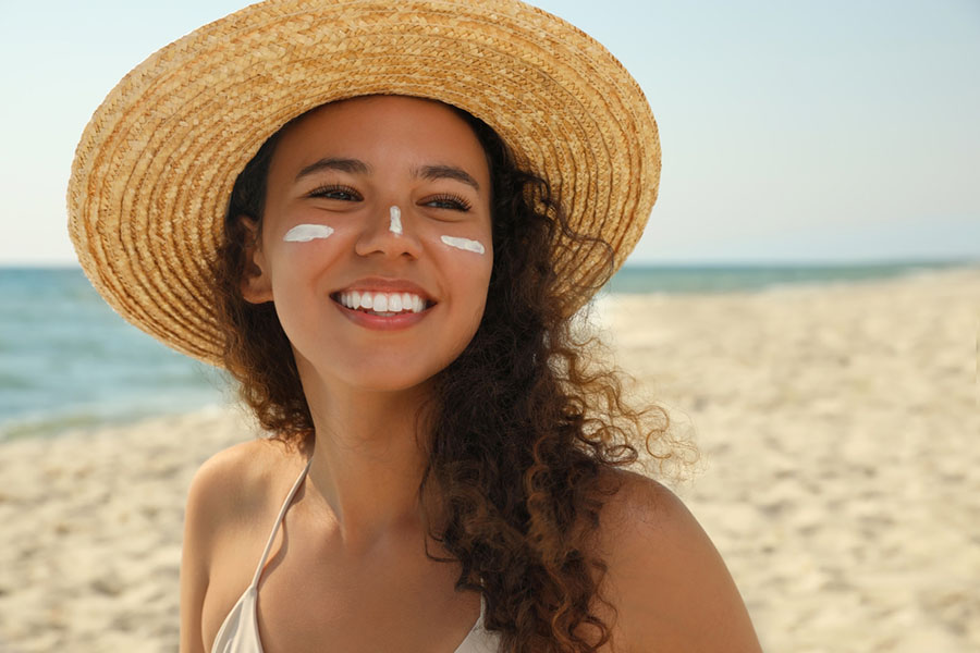 sunscreen under eyes on beach